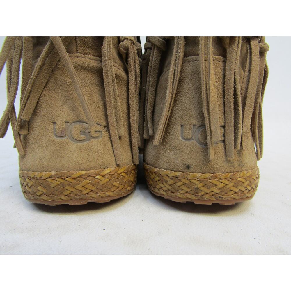 UGG Womens Size 6.5 M Brown Suede Fringe Zip Ankle Fashion Boots Bootie - Picture 8 of 11